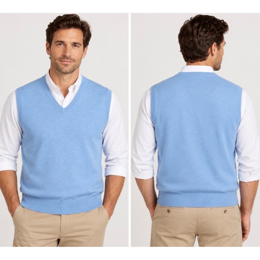 NWT Brooks Brothers Extra Fine Italian Merino Wool Sweater Vest Light Blue Sz L